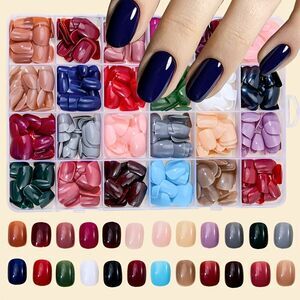 576pcs Pure Color Press-On Nails Set - Mixed Color System Short Square